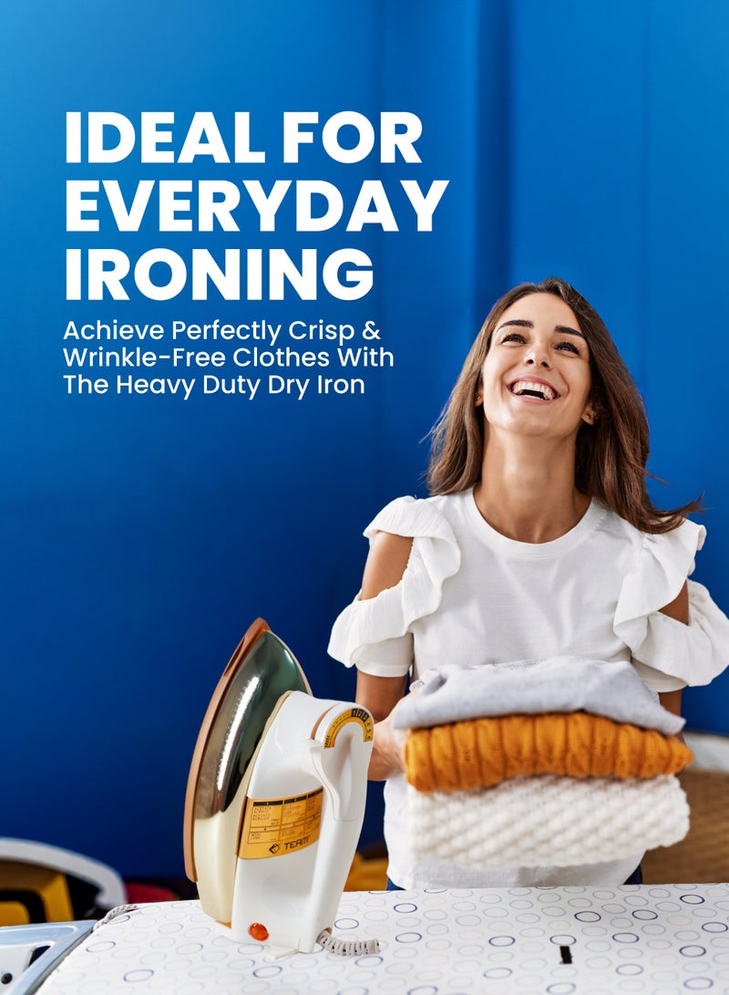 Team Heavy Duty Dry Iron with Ceramic Golden Soleplate, Adjustable Temperature Control, Auto Cut-Off & Overheat Protection – 1000-1200W - Image 2